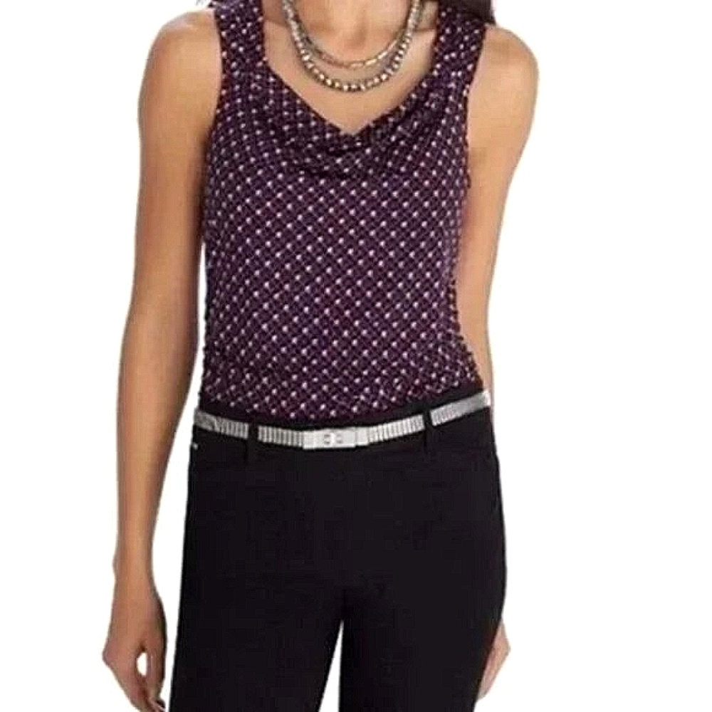 White House Black Market Sleeveless Printed Drape Neck Shell Top Size M